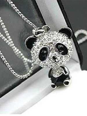 New Cute Panda 's Moving Head Crystal Rhinestone Necklace Charm Chain Pendant