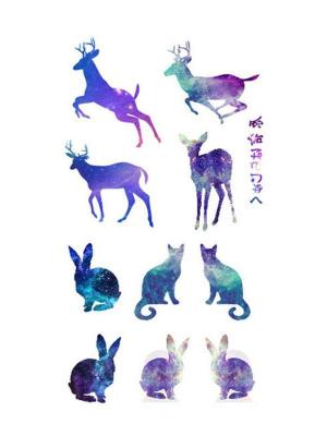 Harajuku Waterproof Disposable Tattoo Stickers Gradient Color Bunny Fawn Temporary Tattoo Sticker Wholesale