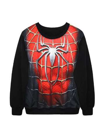 Women's Fashion spider Digital Print Long Sleeve Sweatshirts & Hoodies (Black)