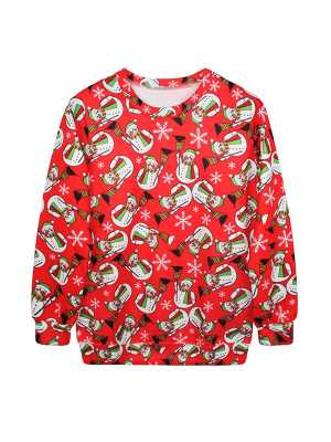 Holiday Season Christmas Santa XMAS Snowman Print Pullover Sweater Winter Fashion
