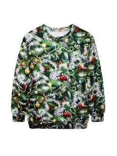 Holiday Season Christmas Santa XMAS Fancy Tree Print Pullover Sweater Winter Fashion