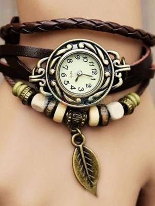 Cute Colorful Vintage Weave Wrap Rivet Leather Bracelet Wrist Watch Women's Watches