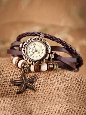 Hot Sale 8 Colors High Quality Women Vintage Genuine Leather Watch,Bracelet Wrist Watches Owl Starfish Ship Anchor Heart Pendant