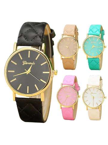 Candy Color Stitched Leather Analog Quartz Wrist Watch Women's Watches