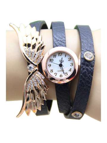 Women Girl Rhinestone Wing Plated Case Analog Quartz Wrist Wrap Women's Watches Bracelet