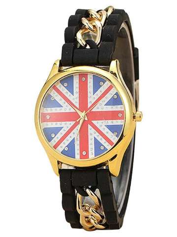 Women Geneva silicone Link Chain UK Flag Plated Case Analog Quartz Wrist Women's Watches Bracelet