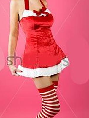 Christmas Miss Santa Costume Velvet Halter Mini Dress /w Hat