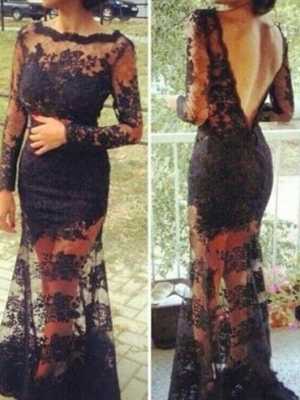 Women Wedding Party Dresses Black Backless Lace Evening Dress Embroidery Floral Vestido Transparent Long Formal Gown