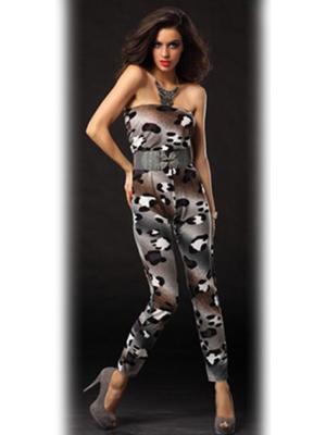 Fashion Gray Animal Print Tube Pants Jumpsuit Playsuit Dancewear Clubwear