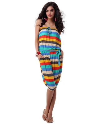 Women's Fashion Multi Color Floral Print Bandeau Jumpsuit Playsuit Romper