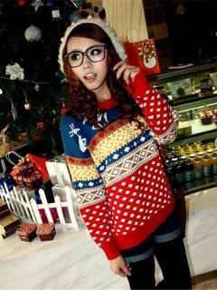 Womens Colorful Winter Warm Knitted Xmas Sweaters Reindeer Christmas Sweatshirt Sweaters & Cardigans