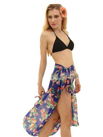 Summer Fashion Floral Print Wrap Pareo Dress Sarong Beach Bikini Swimwear Cover Up Scarf