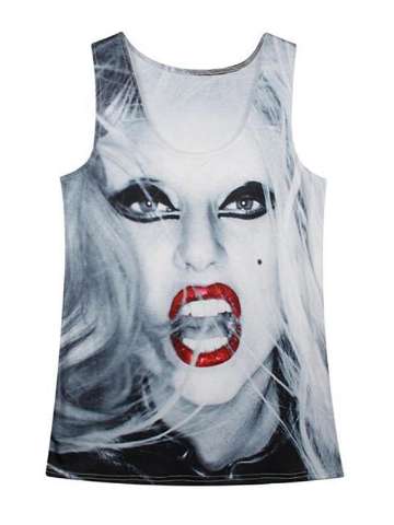 Women's Super Choker Digital Print Crop Tops Streetwear Clubwear Gothic Tanks