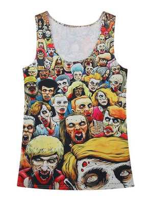 Women's Zombie Devil Digital Print Tops Streetwear Clubwear Gothic Tanks (Yellow)