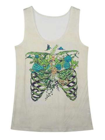Women's Digital Print Tops Streetwear Clubwear Tanks (White)