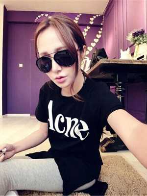 Women Sweet Boyfriend Letter Print Side Slit Short Sleeve Loose Tunic T-shirt Top In 3 Color