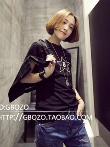 Women Sweet Boyfriend White And Black Star Solid Color Round Neck Short Sleeve T-shirt Top