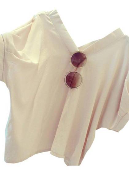 New Women Stylish Leisure  Boyfriend White/Black  Beautiful Solid Color V Neck Batwing  Sleeve T-shirt Top