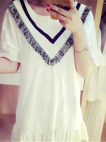 New Women Sweet Boyfriend White Beautiful Solid Color Round  Neck Short Sleeve T-shirt Top