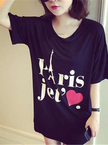 New Women  Boyfriend Leisure White and Black Lovely Letter Print Round  Neck Short Sleeve T-shirt Top