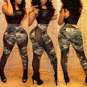 Sexy Bandage Camo Army Military Print Mesh Inset Leggings Pants Tights O/S