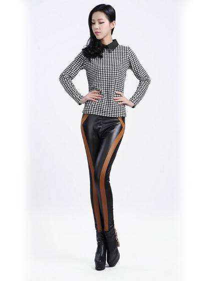 Stylish Gothic Punk Faux Leather Black Coffee Inserts Leggings Tights