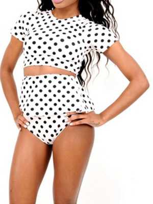 Trendy WOMEN'S Polka Dot Printed the Hawaiian Halter Swimsuit Bikini Top and Bottom Beachwear Monokini