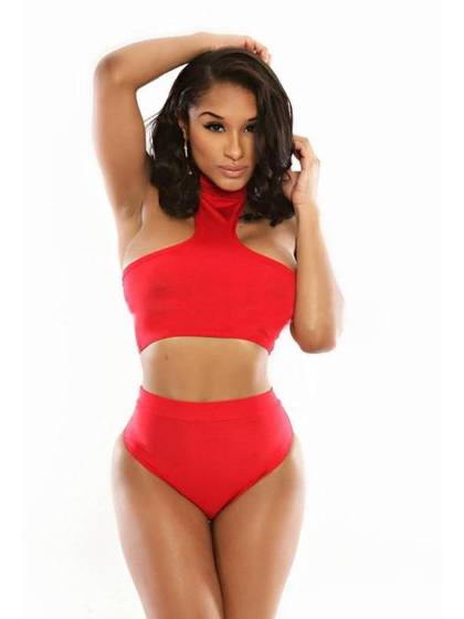 New Women Fashion Summer Sexy Red High Neck Strapless  Swimwear  Tankini  Bikini Two Pieces