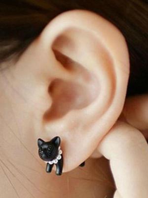 Fashion Piercing Earring Dangler Long Tail Leopard Black Cat Puncture Stud Earrings