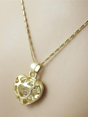 Women's Hollow-out Peach Heart Sweater Chain Necklace Gold Plated Crystal Necklace&Pendant