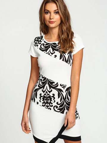 Women's Short Sleeves Floral print Slim Bodycon Dress Evening Party Clubwear S-2XL_trq
