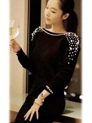 Womens Open back Pearl Beaded Little Black Dress Cocktail Evening Dress