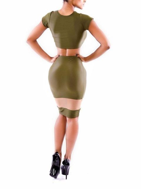 Celeb inspired Crop top+SKirt 2PCS SEXY Mesh insert Cocktail Party sexy dress Suit Sets