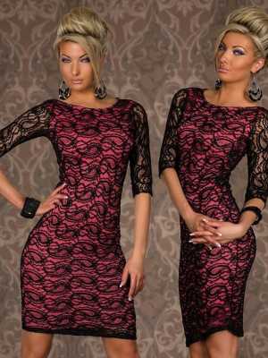 Quality Seductive Lace Covered 2 Layer Long Sleeves Cocktail Prom Dress Clubwear