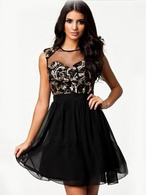 Fashion Lady's Vintage Little Black Skater Evening Cocktail Dress Sequin