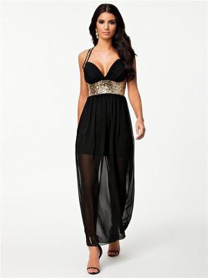 Black Chiffon Evening Cocktail Party Dress Blingbling Paillette Clubwear