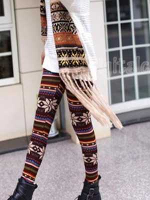 Casual Women Fashion Snowflake Reindeer Knitted Warm Leggings Pants