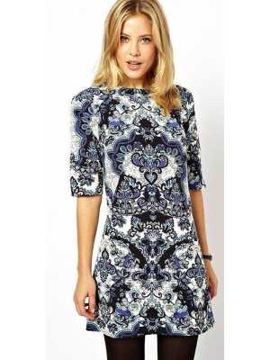 Women's Autumn Fashion Vintage Paisley Print Half Sleeves Short Vintage Dresses