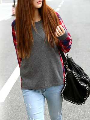 Korean Style Womens Plaids Print Casual Sweaters Cotton Blouse Shirts