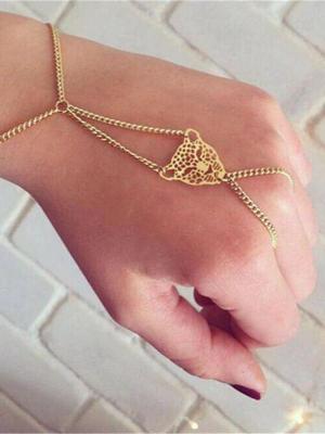 Women's Gold Plated Leopard Shape Metal Chain Bracelet Slave Finger Ring Hand Chain Harness
