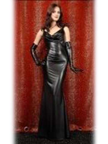 Women's Adult Costume Gothic Long Wetlook Dress Gown Open Back Pary Wear Evening Dresses