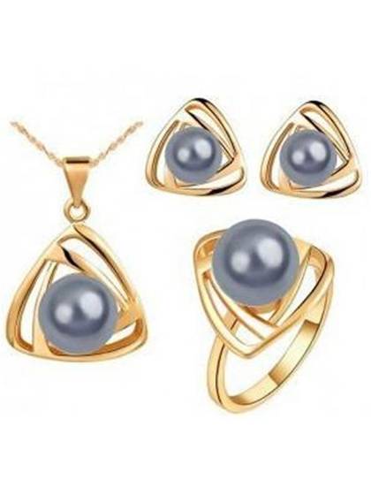 African Wedding Bride Accessories Jewelry Sets Women/Girl's Fashion Gold Filled Pearl Pendants Necklaces Stud Earrings Ring