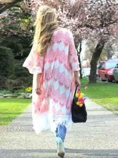 Women's Floral Print Peplum Cloak Fashion Long Sleeve Coat Shawl