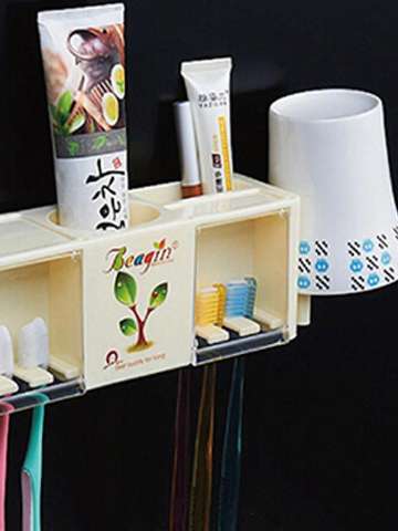 Bathroom Suction Toothbrush Holder Toothpaste Stand Set Wash Cup Creative Household Kitchen Storage Stuff