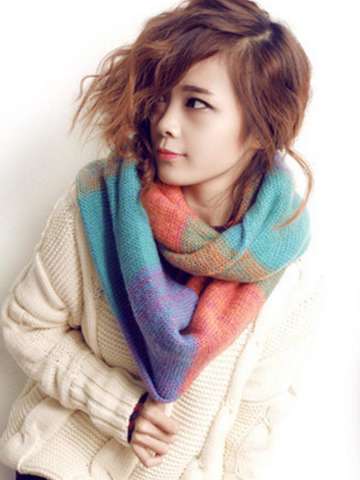 Korean Style Women's Pullovers Colour Mixture Scarf Double Circle Yarn Scarves Shawl Neckerchief
