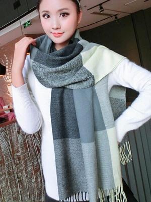 Korean Autumn Winter Ultralong Wool Spinning Grid Scarf Unisex Warm Scarves Shawl