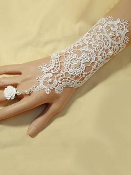 Flowers Bridal Gloves Wedding Accessory Pearls Bracelets Armlets Chains With Rose Rings
