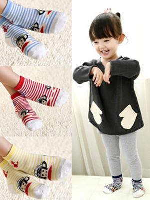 Children's Cute Cartoon Monkey Striped Socks 100% Cotton Socks Floor Socks Cute Short Socks