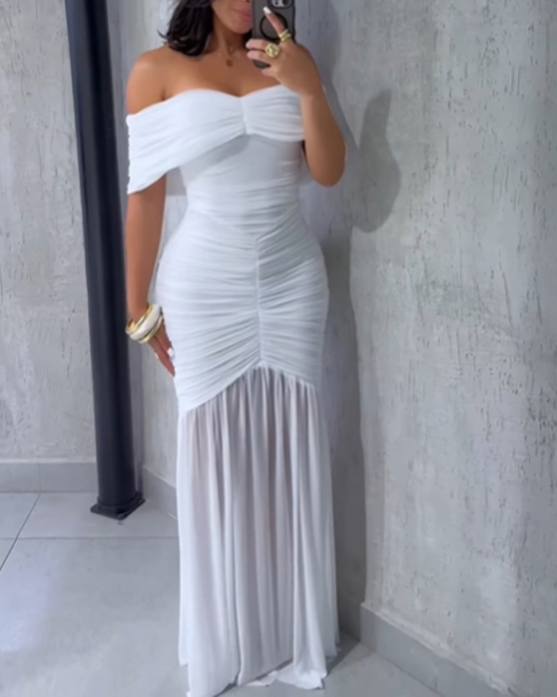 Off Shoulder Ruched Cinched Waist Evening Dress Slim Fit Mermaid Hem Party Dress