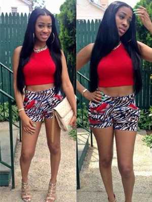 Summer New Fashion Casual Two-pieces Sleeveless Crop Top+ Floral Printed Shorts